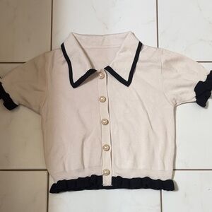 Women's Cream and Black Button-Up Blouse
